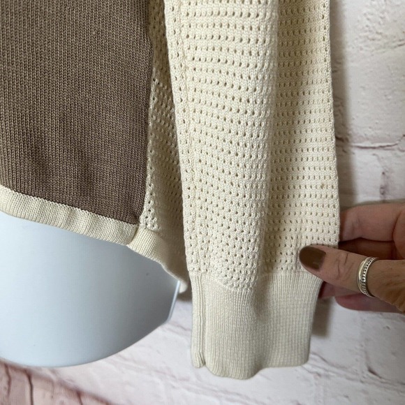 Mel & Lisa Brown & Cream 75% Silk Blend Pullover High Low Sweater - Size Small - Picture 4 of 9